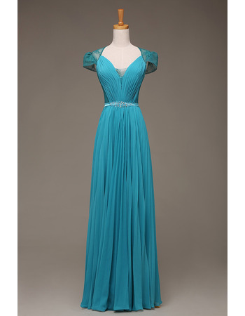 Custom Sweetheart Floor Length Evening Dresses with Cap Sleeves