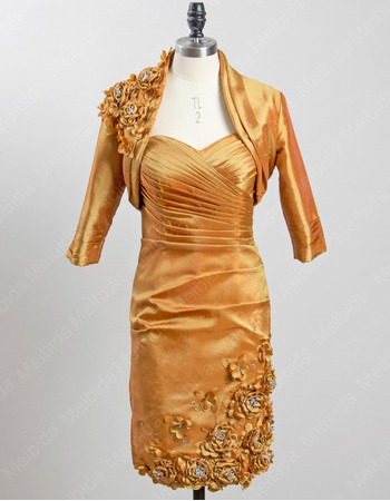 Elegant Column Short Taffeta Mother Dresses with Jackets for Wedding