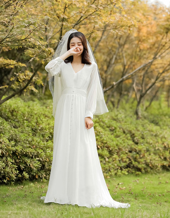 Long Sleeves Long Chiffon Reception Wedding Dresses