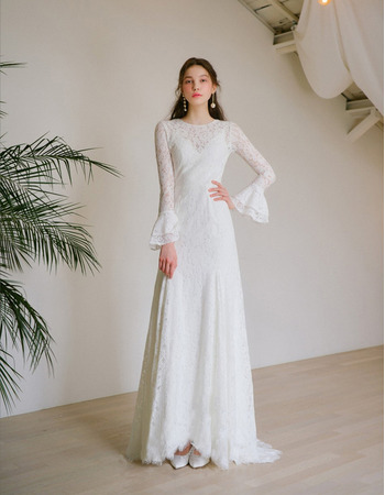 Long Lace Reception Wedding Dresses with Long Sleeves