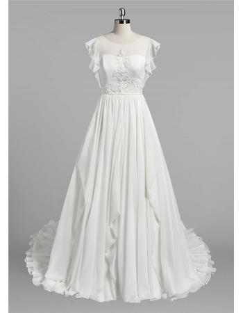 Elegant A-Line Sleeveless Floor Length Chiffon Wedding Dresses