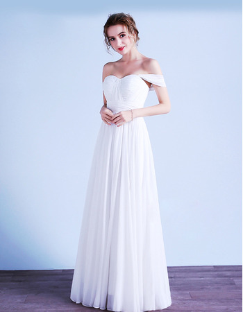 Sweetheart Sleeveless Floor Length Chiffon Wedding Dresses