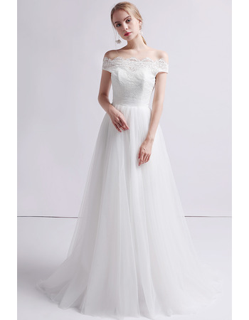 Custom A-Line Off-the-shoulder Floor Length Organza Wedding Dresses