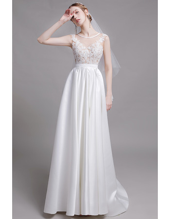 2019 Style A-Line Sleeveless Floor Length Organza Satin Bridal Dresses