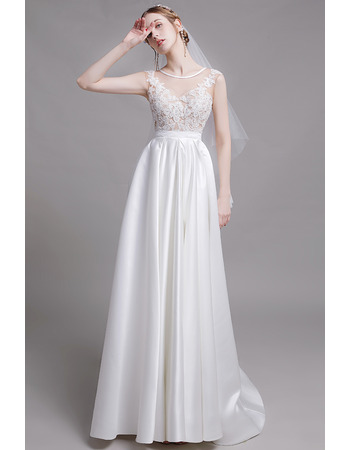 A-Line Sleeveless Floor Length Organza Satin Bridal Dresses