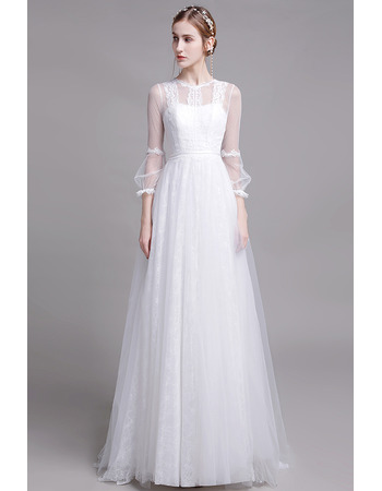 Discount Floor Length Organza Lace Bridal Dresses with Long Sleeves