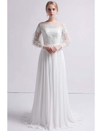 Vintage Long Chiffon Organza Wedding Dresses with Long Sleeves