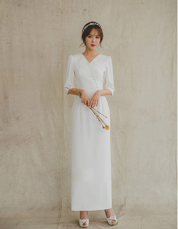 New Column Ankle Length Satin Bridal Dresses with Half Sleeves