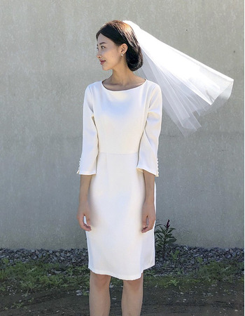 Custom Column Knee Length Satin Bridal Dresses with 3/4 Long Sleeves