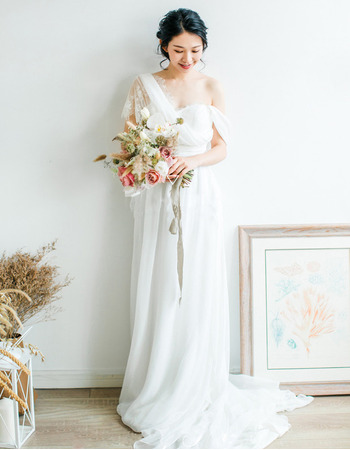 2020 New Style Asymmetric One Shoulder Long Chiffon Bridal Dresses