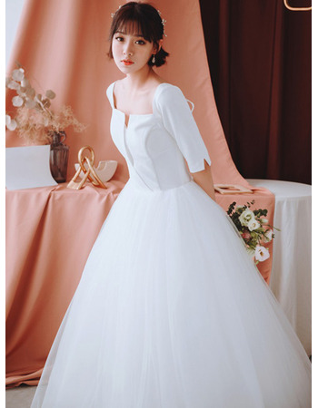 Custom Ball Gown Square Neck Long Wedding Dresses with Half Sleeves