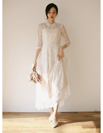 New Ankle Length Lace Bridal Dresses with 3/4 Long Sleeves