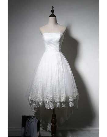 A-Line Strapless High-Low Short Lace Wedding Dresses