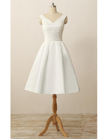 New A-Line V-Neck Sleeveless Knee Length Satin Wedding Dresses