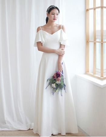 New Sweetheart Long Satin Wedding Dresses with Spaghetti Straps