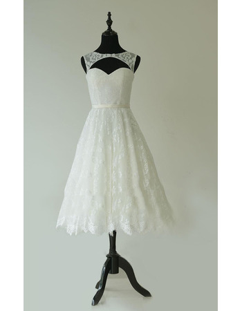 Custom A-Line Sweetheart Sleeveless Knee Length Lace Bridal Dresses