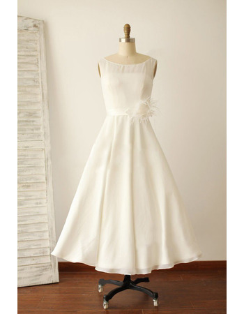 Affordable A-Line Tea Length Chiffon Reception Wedding Dresses