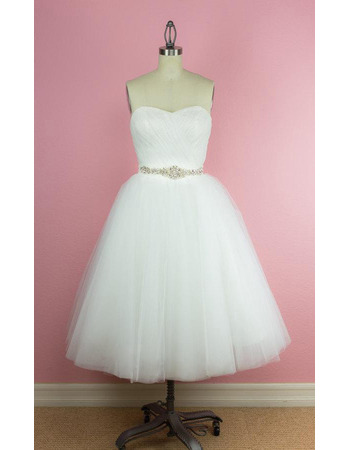 Custom A-Line Sweetheart Tea-Length Satin Organza Wedding Dresses