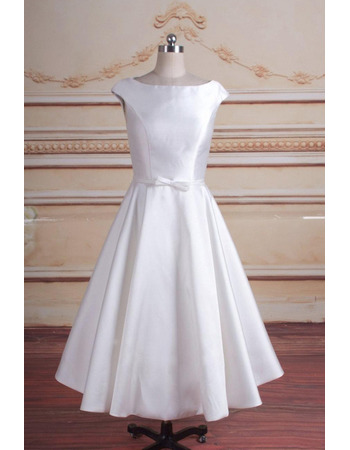 Discount A-Line Sleeveless Tea-Length Taffeta Reception Bridal Dresses