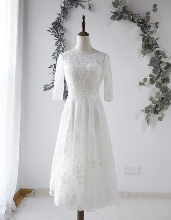 Custom A-Line Tea-Length Organza Wedding Dresses with Half Sleeves