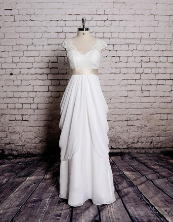 2020 New V-Neck Floor Length Chiffon Wedding Dresses with Sashes