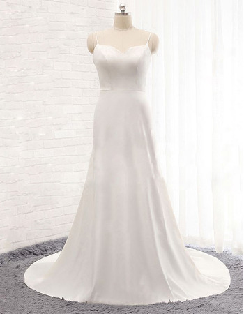 Affordable Sweetheart Long Satin Wedding Dresses with Spaghetti Straps