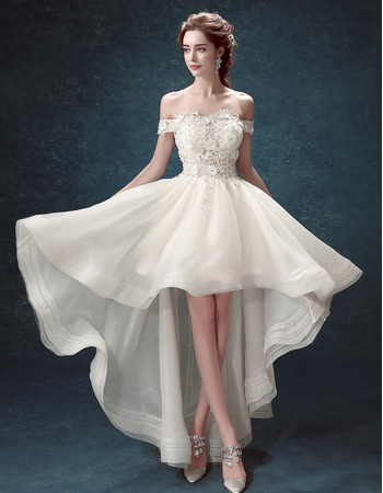 Informal A-Line Off-the-shoulder High-Low Organza Wedding Dresses