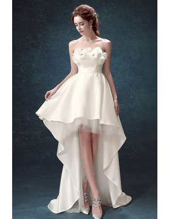 A-Line Strapless High-Low Satin Wedding Dresses
