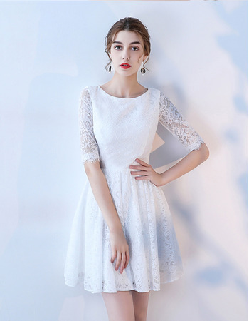 Custom A-Line Mini/ Short Lace Wedding Dresses with Half Sleeves