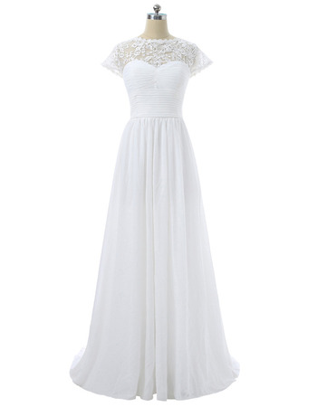 Inexpensive Floor Length Chiffon Wedding Dresses with Short Sleeves