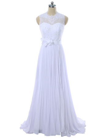 Elegant A-Line Sleeveless Floor Length Chiffon Pleated Wedding Dresses