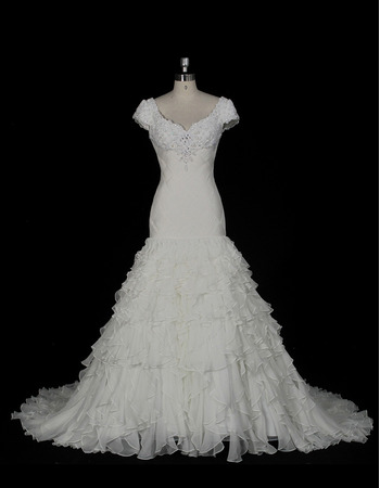 Affordable A-Line Floor Length Chiffon Ruffle Skirt Wedding Dresses