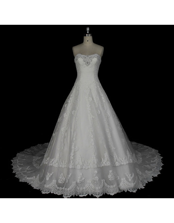 A-Line Sweetheart Floor Length Organza Wedding Dresses