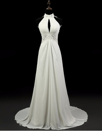Custom A-Line Halter Sleeveless Floor Length Chiffon Wedding Dresses