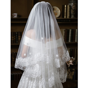 2 Layers 150cm Tulle with Embroidery White Wedding Veils