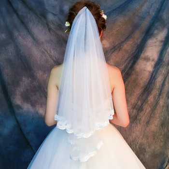 2 Layers Elbow-Length Tulle with Lace Edge White Wedding Veils