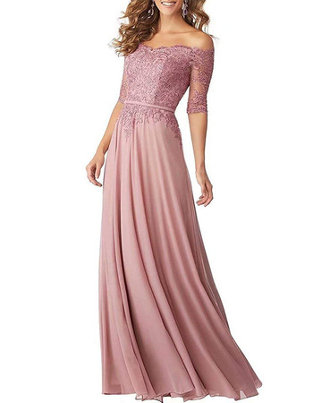 Affordable Off-the-shoulder Long Chiffon Applique Bridesmaid Dresses