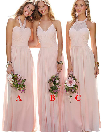 Elegant A-Line Halter Floor Length Chiffon Pleated Bridesmaid Dresses
