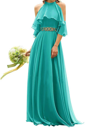 A-Line Halter Floor Length Chiffon Bridesmaid Dresses