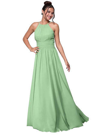 Custom A-Line Halter Floor Length Chiffon Bridesmaid/ Party Dresses