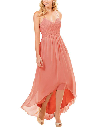 Affordable Halter Sweetheart High-Low Long Chiffon Bridesmaid Dresses