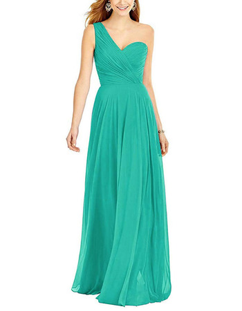 Elegant A-Line One Shoulder Floor Length Chiffon Bridesmaid Dresses