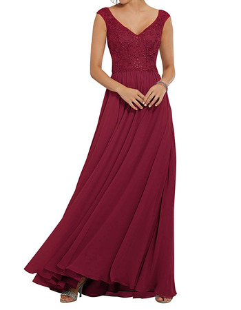 A-Line V-Neck Floor Length Chiffon Embroidery Bridesmaid Dresses