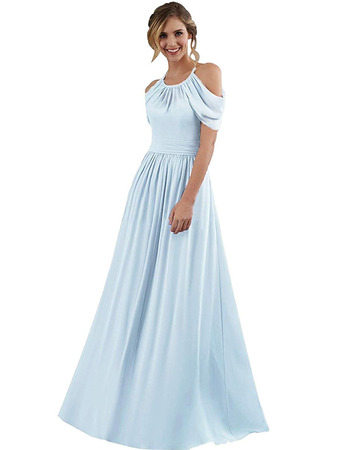 A-Line Halter Floor Length Chiffon Bridesmaid Dresses