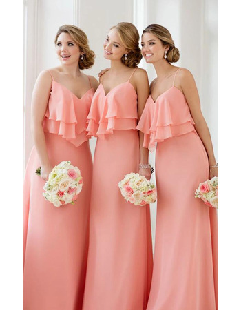 Custom Spaghetti Straps Sweetheart Long Chiffon Bridesmaid Dresses