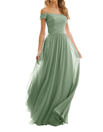 Style Off-the-shoulder Long Chiffon Lace Bridesmaid Dresses
