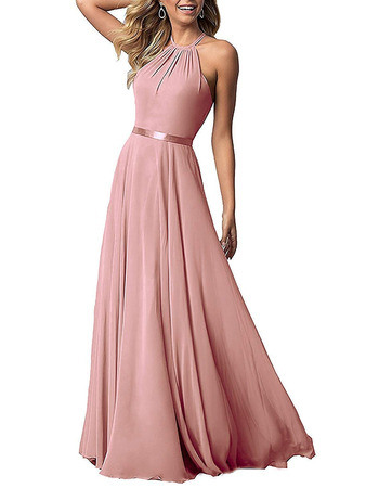 Elegant Halter Floor Length Chiffon Bridesmaid/ Evening Dresses