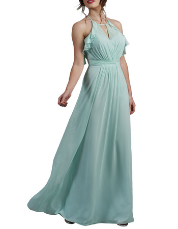 New Halter Floor Length Chiffon Backless Bridesmaid Dresses