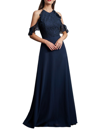 Cold Shoulder Floor Length Chiffon Lace Bridesmaid Dresses