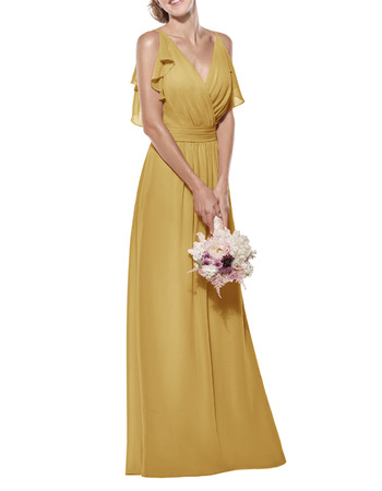 Custom Spaghetti Straps V-Neck Long Chiffon Bridesmaid Dresses